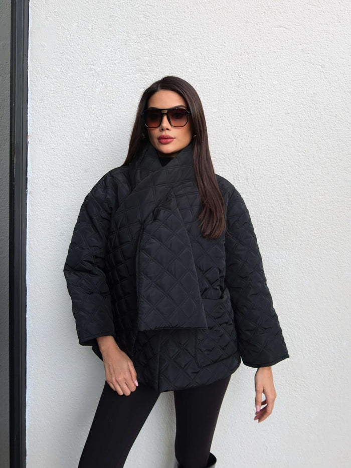 Quilted Shawl Detail Coat