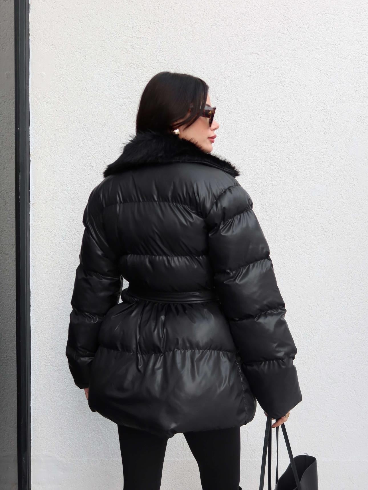 Fur Belted Puffer Jacket