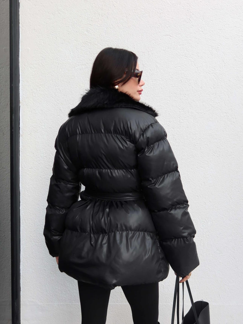 Fur Belted Puffer Jacket