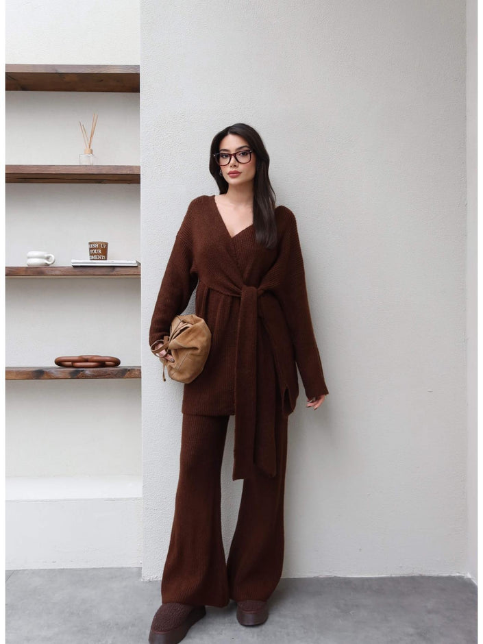 Brown Tied Knit Set