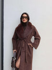 Long Shearling Coat with Fur Collar