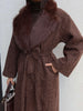 Long Shearling Coat with Fur Collar