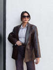 Straight Cut Leather Blazer Jacket