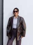 Straight Cut Leather Blazer Jacket