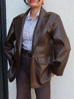 Straight Cut Leather Blazer Jacket