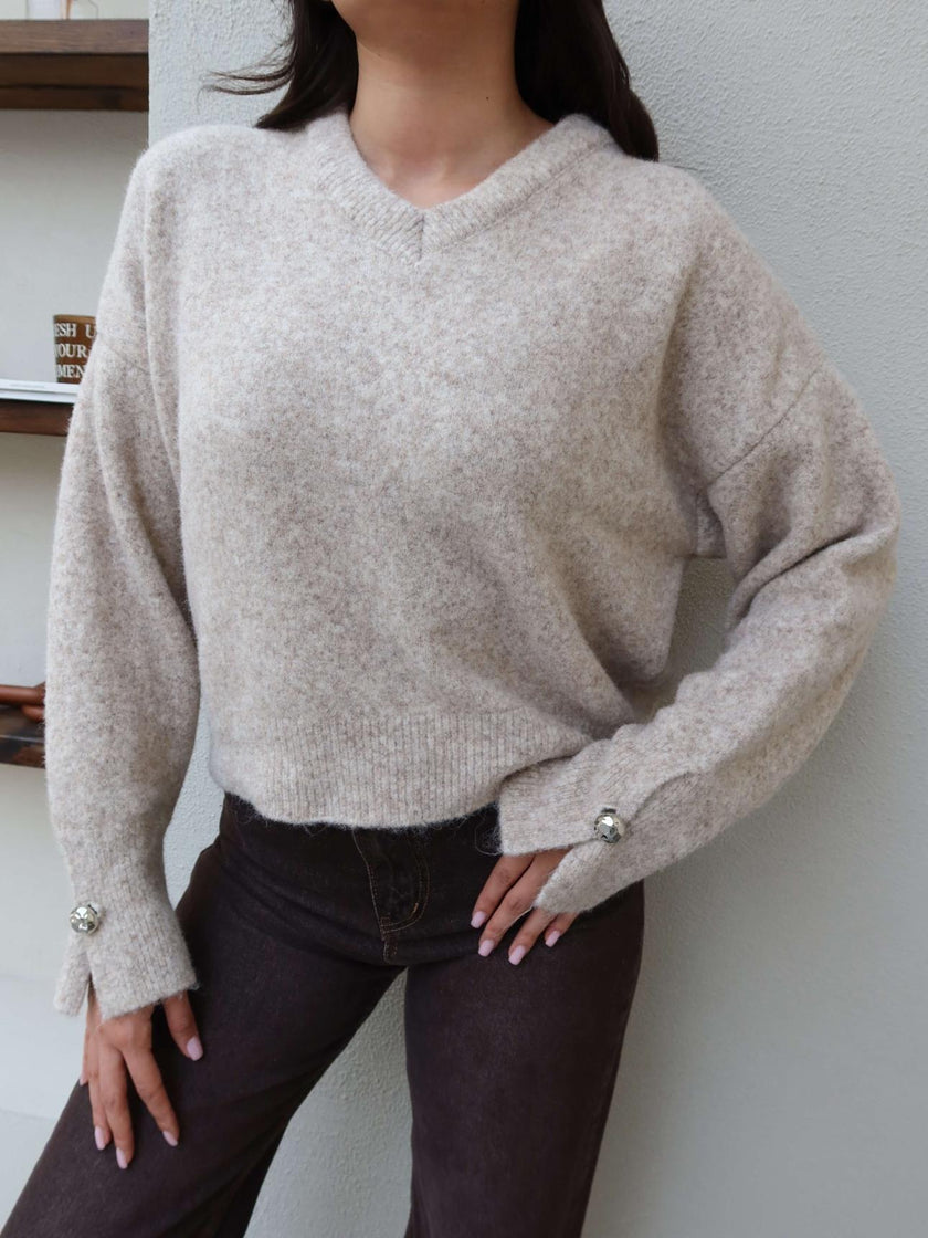 V-Neck Sleeveless Soft Sweater - Stone