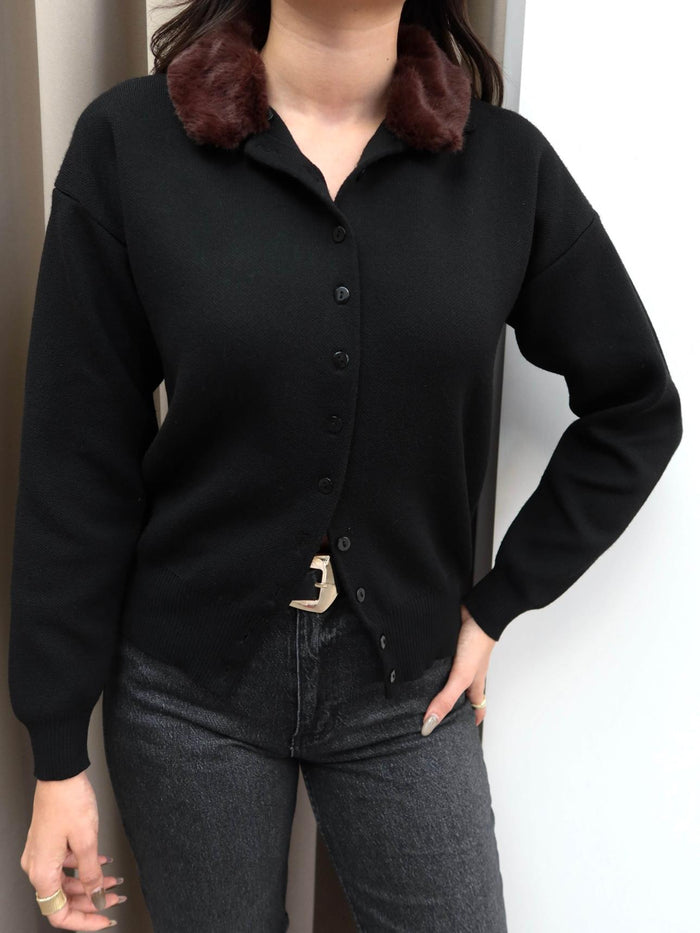 Fur Collar Knit Cardigan