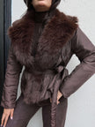 Faux Fur Tied Collar Coat