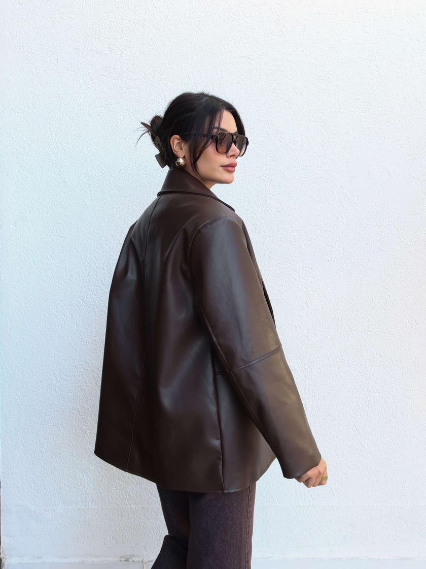 Straight Cut Leather Blazer Jacket