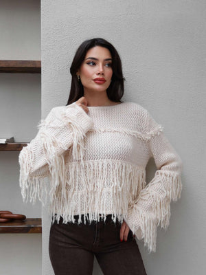 Fringed Casual Knit Sweater