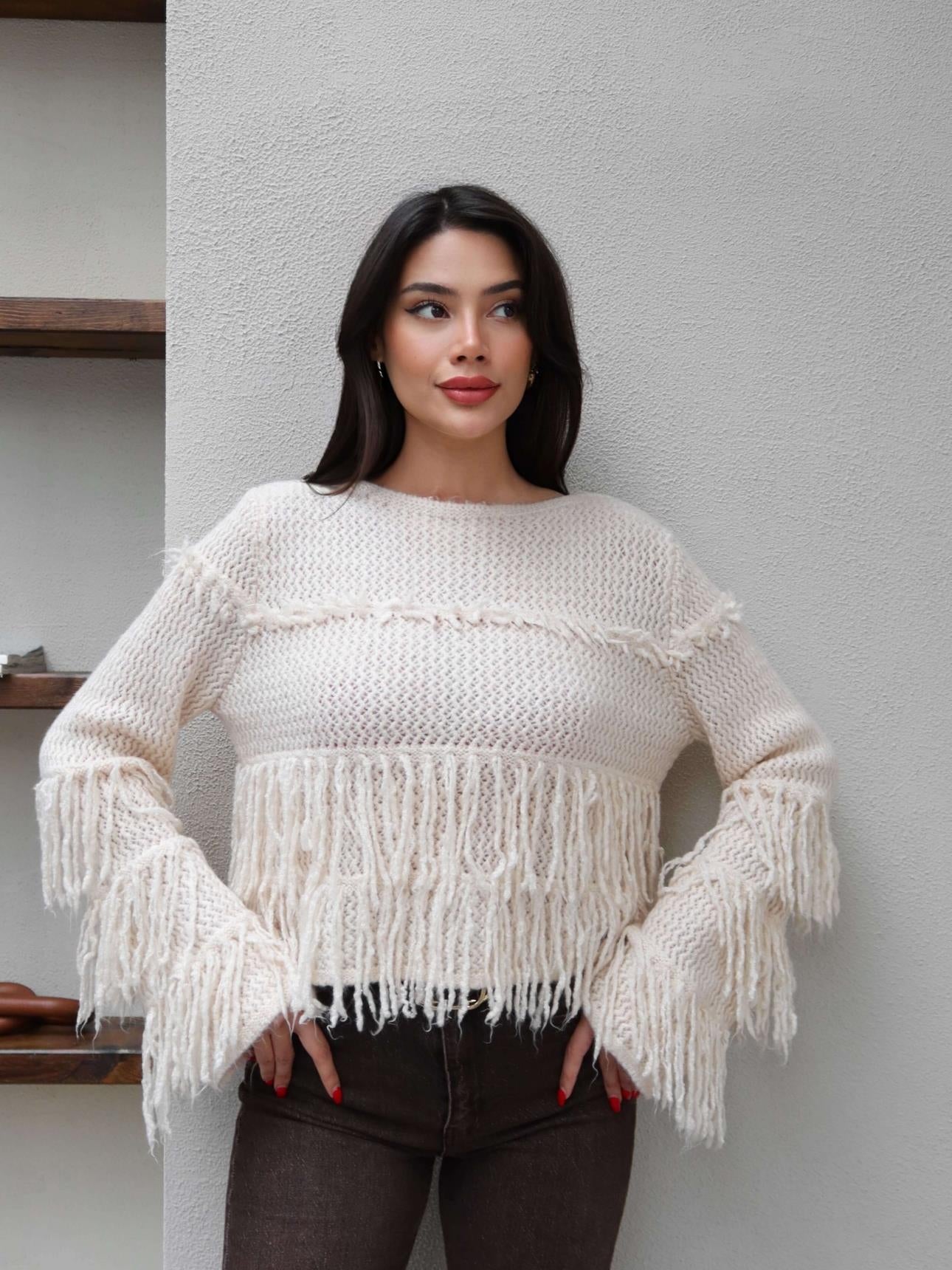 Fringed Casual Knit Sweater