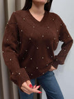 V-Neck Stoned Knit Sweater