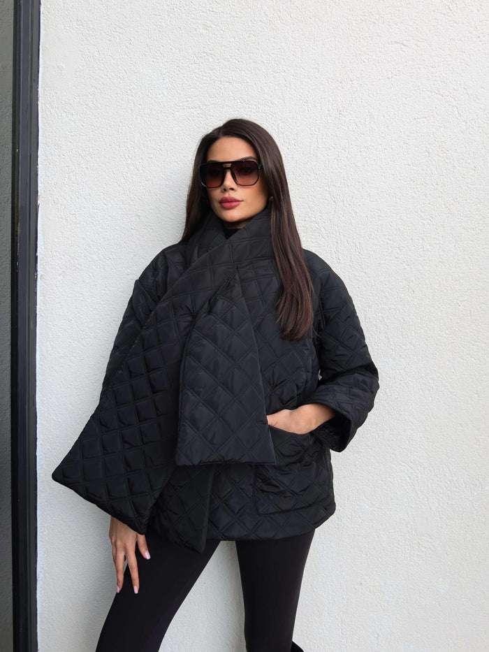 Quilted Shawl Detail Coat
