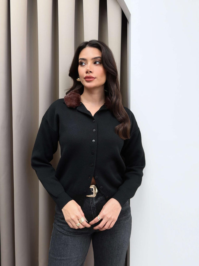 Fur Collar Knit Cardigan