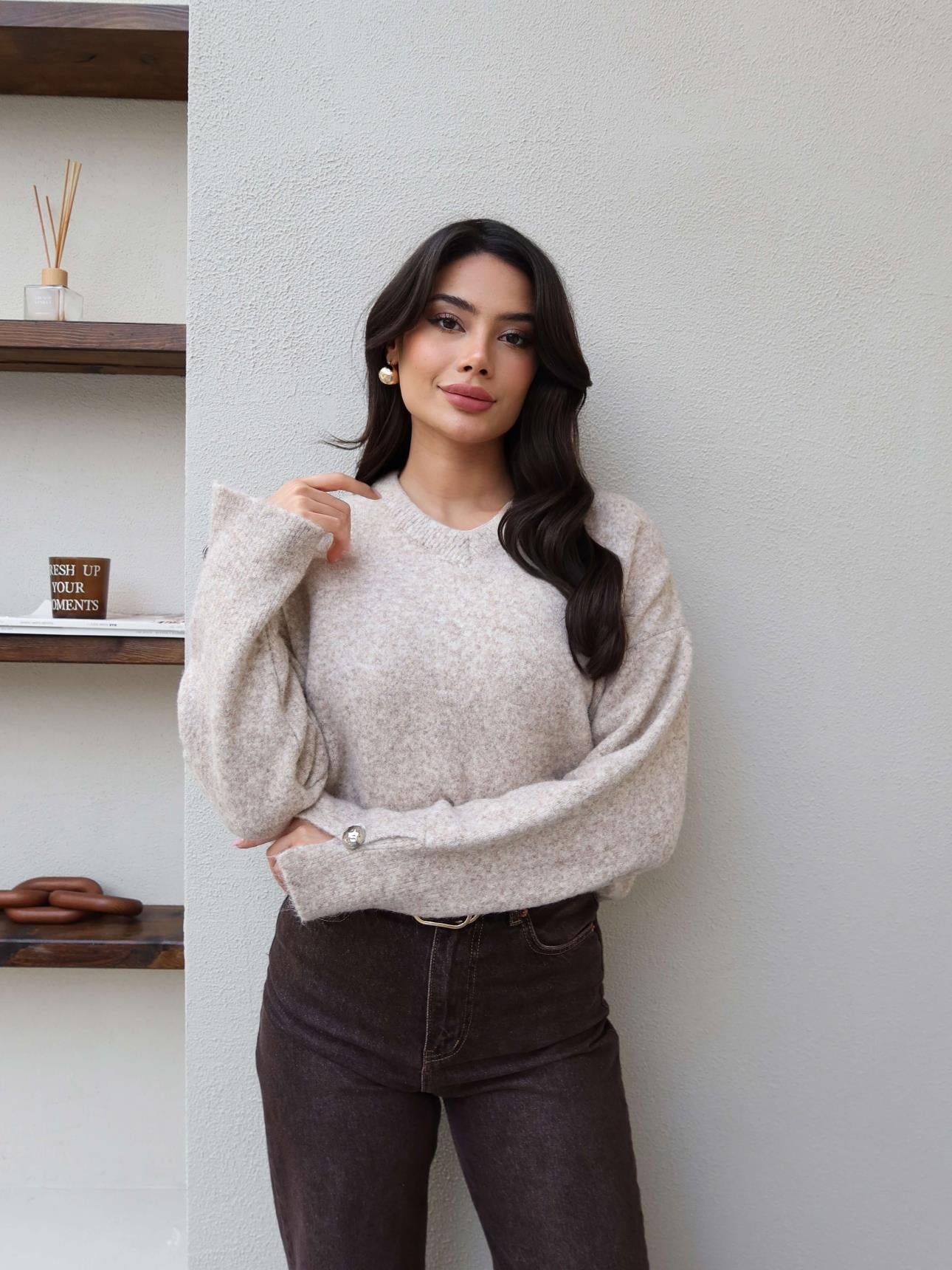 V-Neck Sleeveless Soft Sweater - Stone