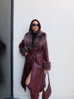 Belted Leather Trench Coat with Fur Detail