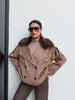 Suede Jacket with Fur Collar and Elastic Waistband