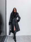 Fur Detail Belted Leather Trench Coat