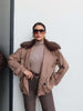 Suede Jacket with Fur Collar and Elastic Waistband