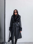 Fur Detail Belted Leather Trench Coat