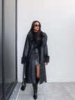 Fur Detail Belted Leather Trench Coat