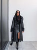 Fur Detail Belted Leather Trench Coat