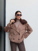 Suede Jacket with Fur Collar and Elastic Waistband