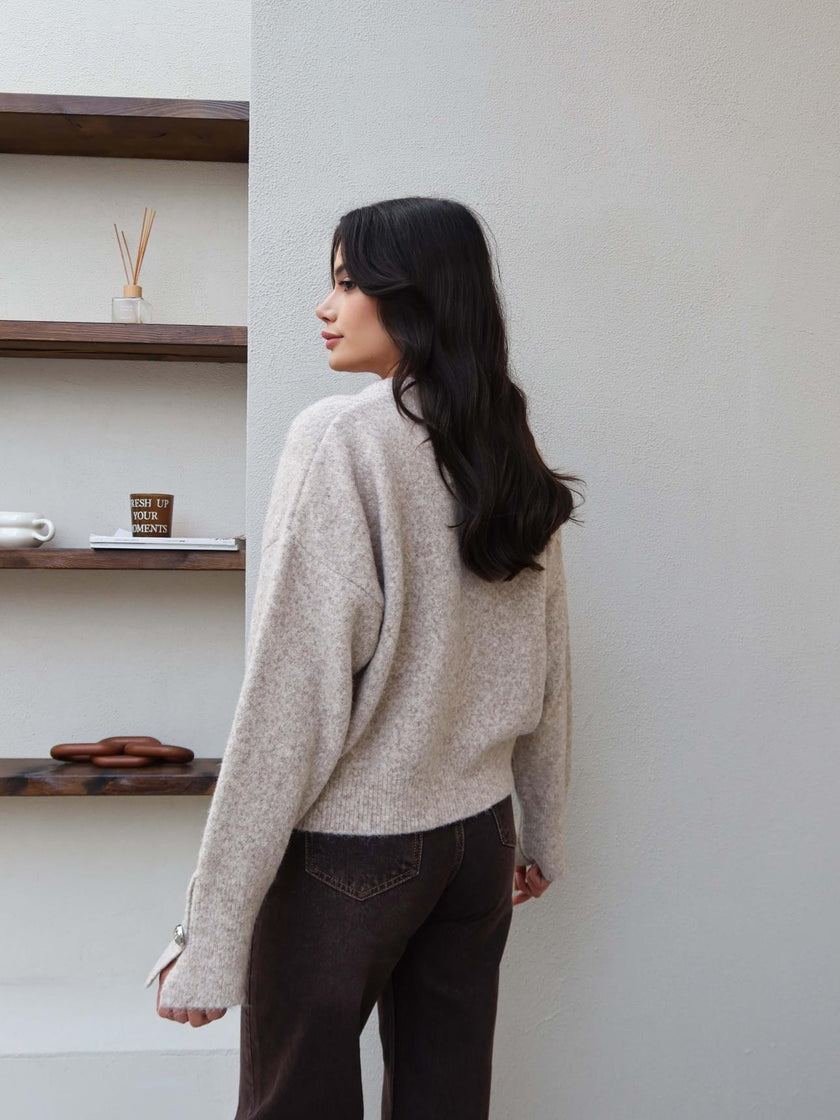 V-Neck Sleeveless Soft Sweater - Stone