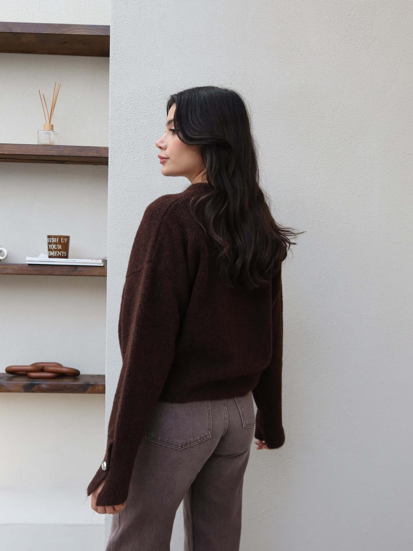 V-Neck Sleeveless Soft Sweater - Brown