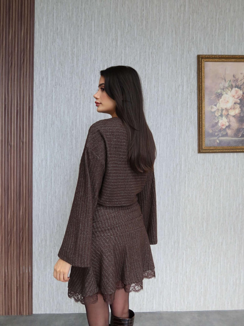 Mini Dress with Gathered Waist Lace Detail