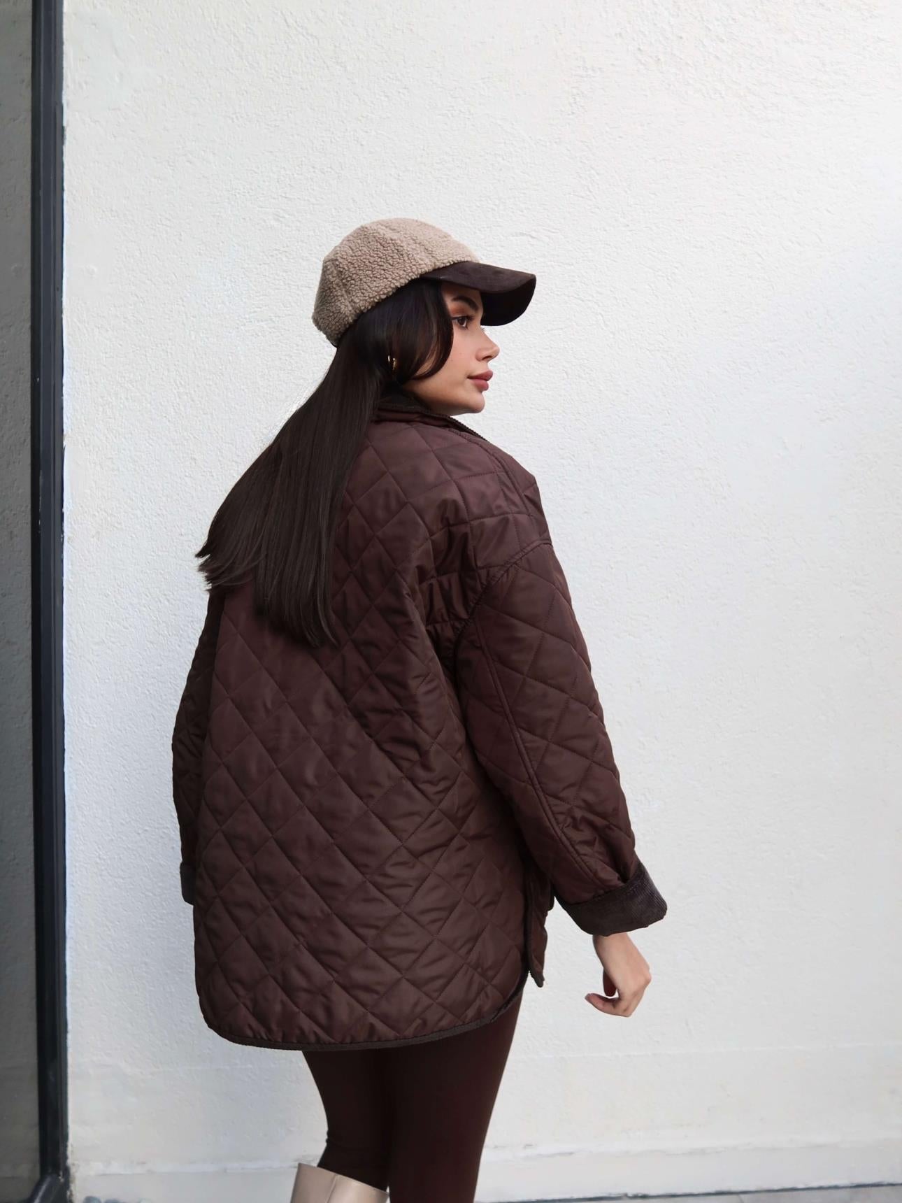 Velvet Quilted Jacket with Snap Collar