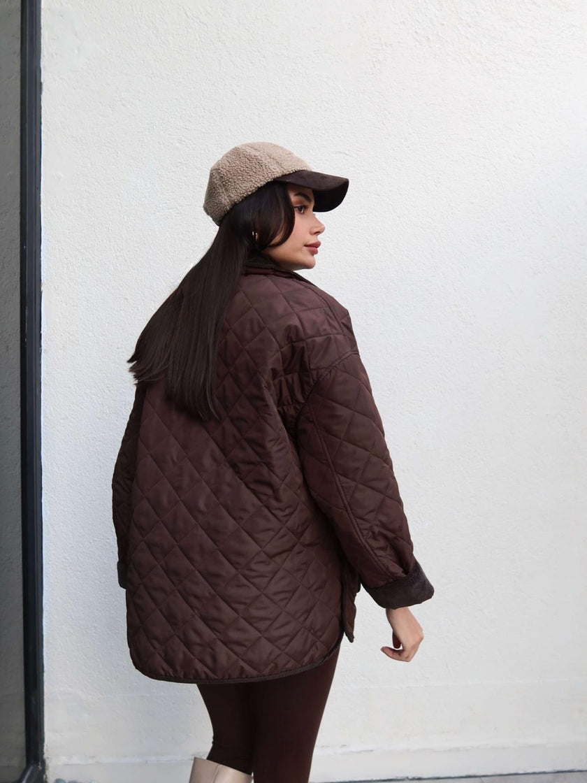 Velvet Quilted Jacket with Snap Collar