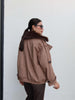Suede Jacket with Fur Collar and Elastic Waistband