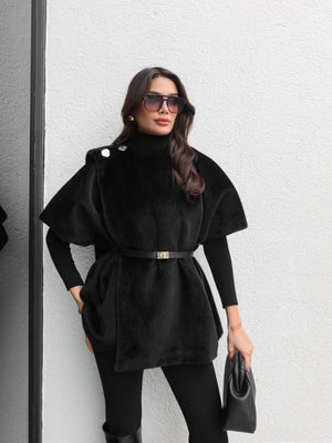 Designer Belted Fur Poncho
