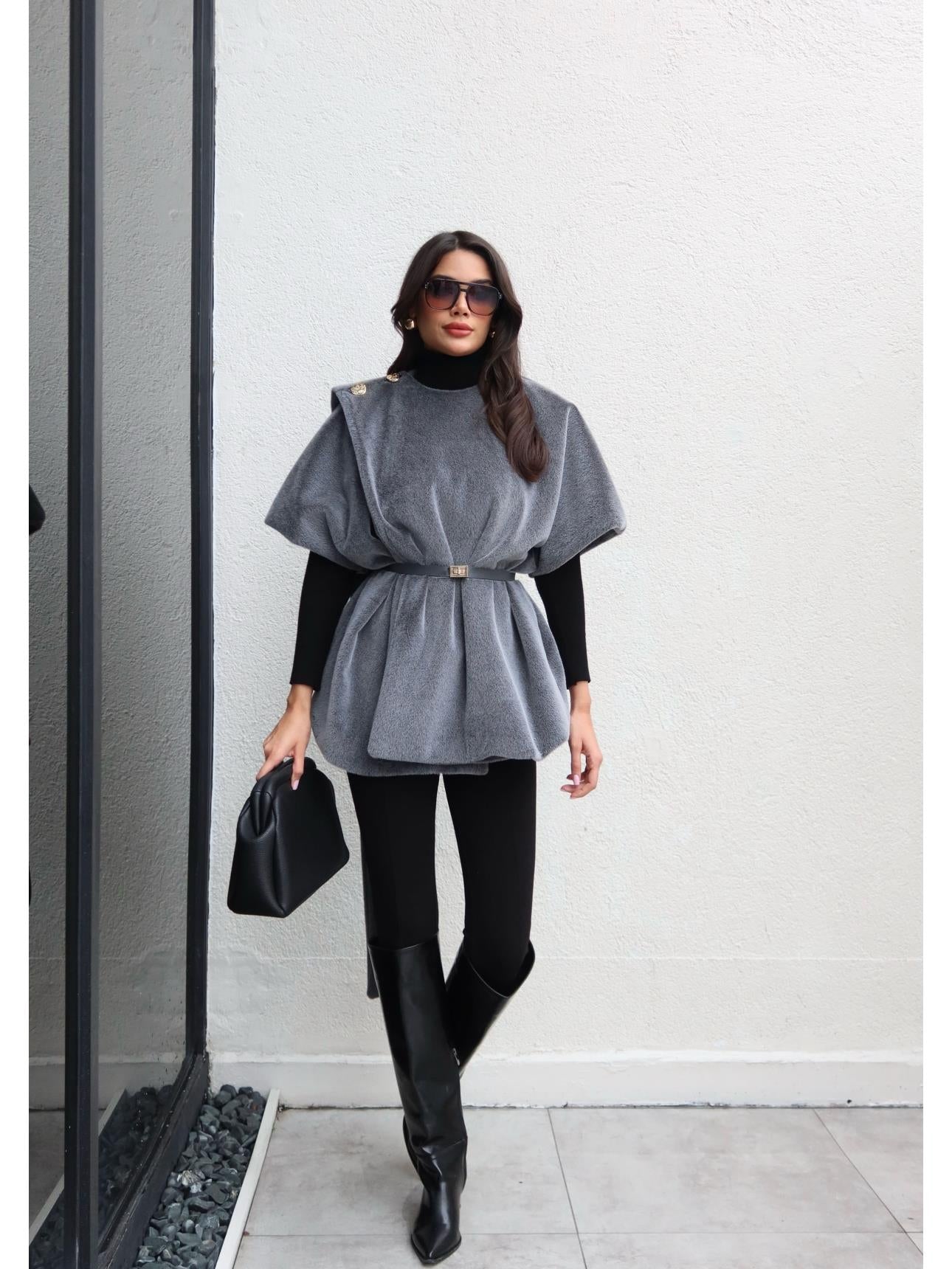 Designer Belted Fur Poncho