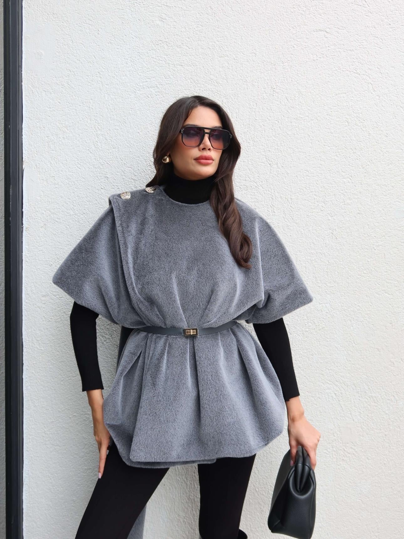 Designer Belted Fur Poncho