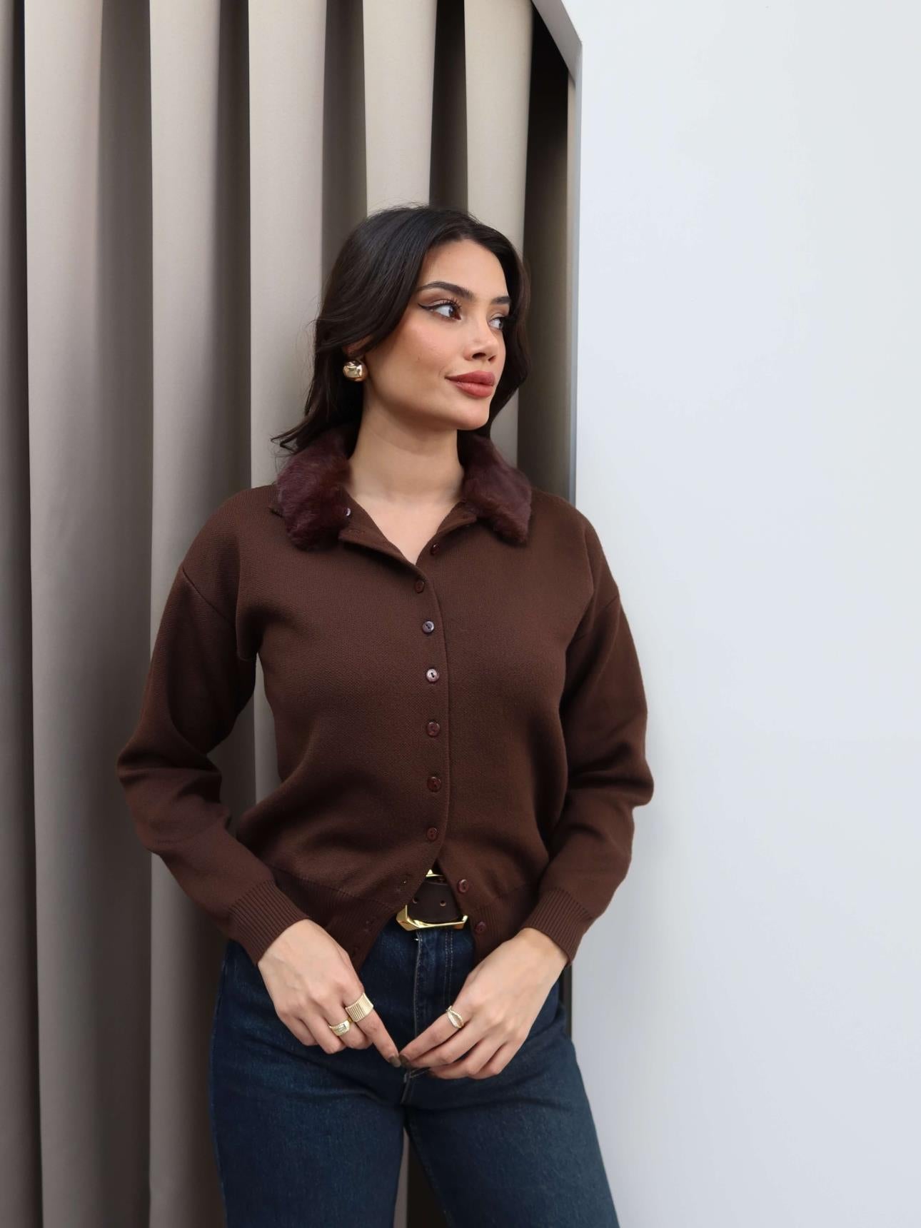 Fur Collar Knit Cardigan