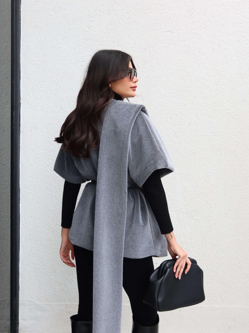 Designer Belted Fur Poncho