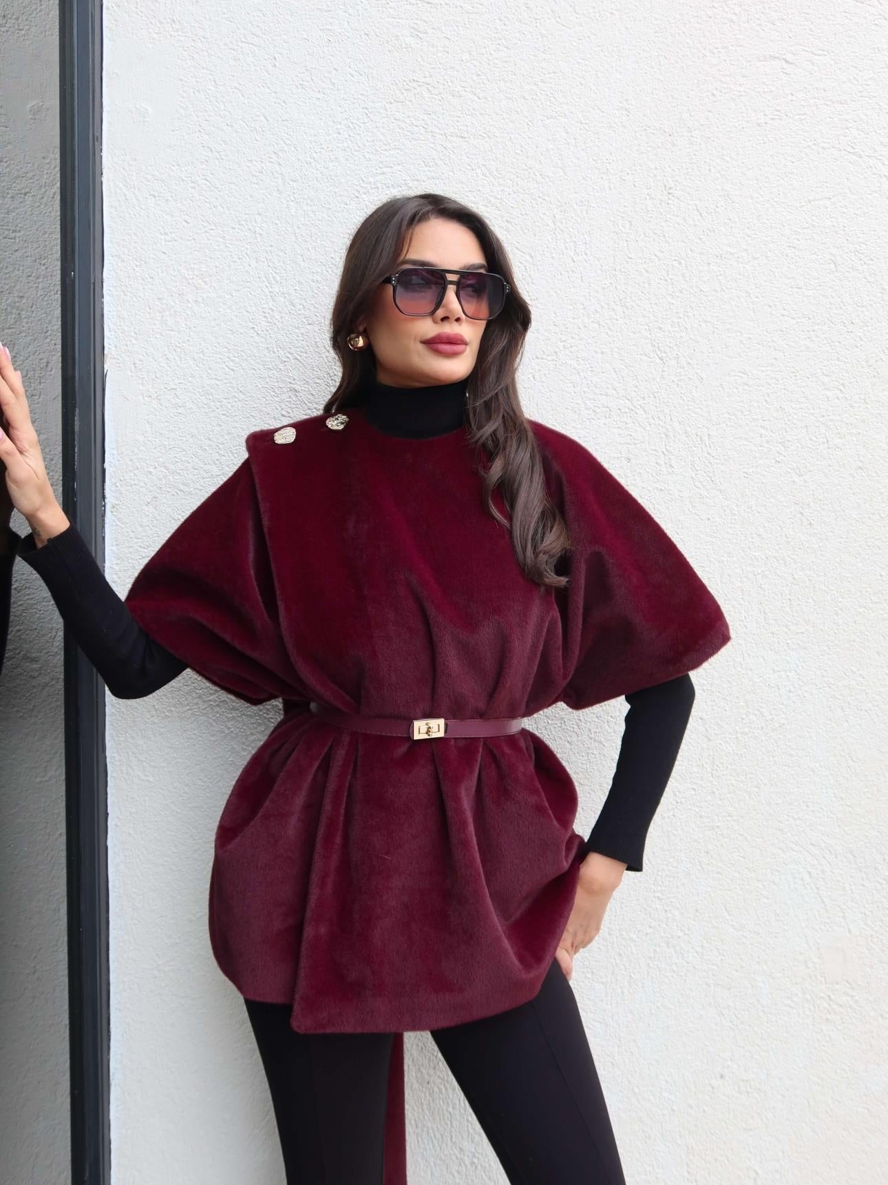 Designer Belted Fur Poncho