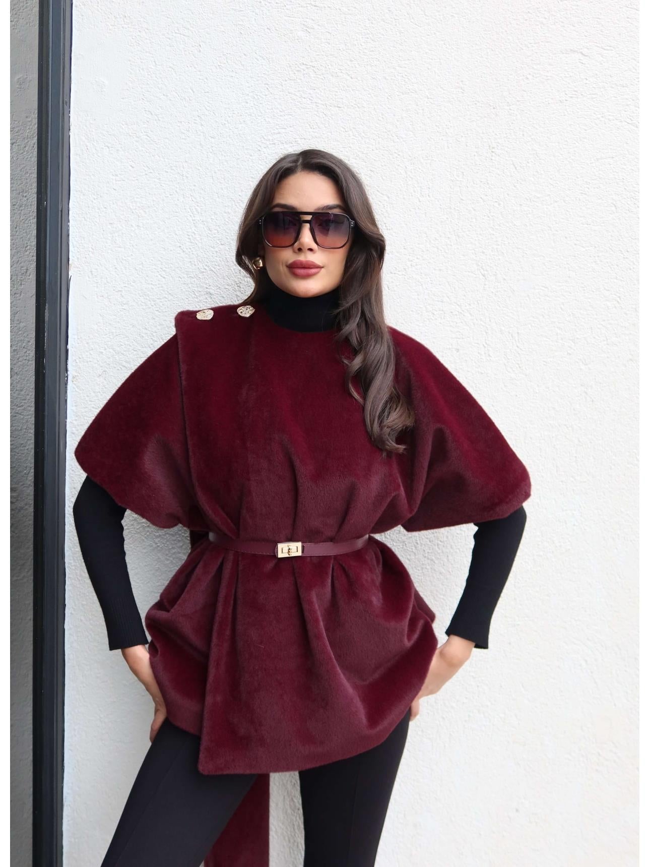 Designer Belted Fur Poncho