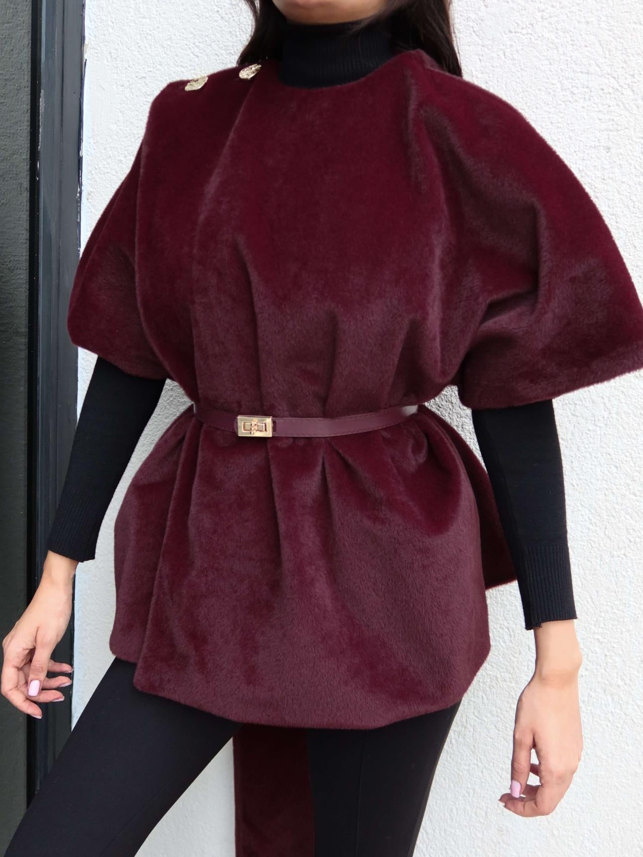 Designer Belted Fur Poncho