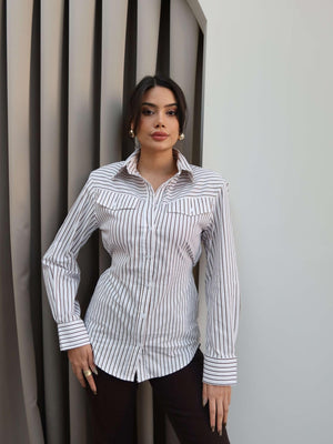 Padded Pocket Striped Shirt Stock Code