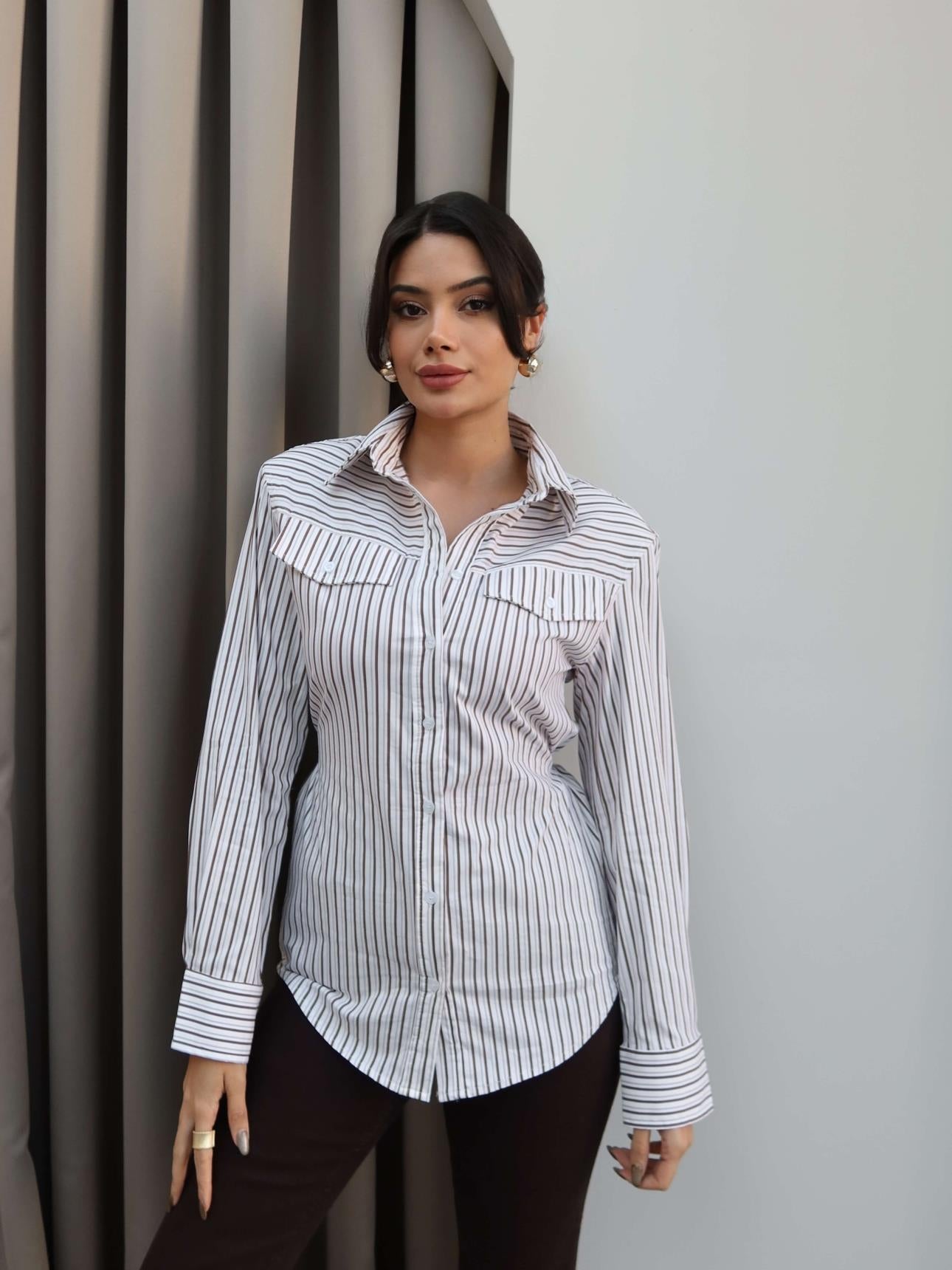 Padded Pocket Striped Shirt Stock Code
