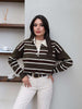 Striped Polo Neck Knit Sweater