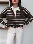 Striped Polo Neck Knit Sweater