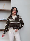 Striped Polo Neck Knit Sweater