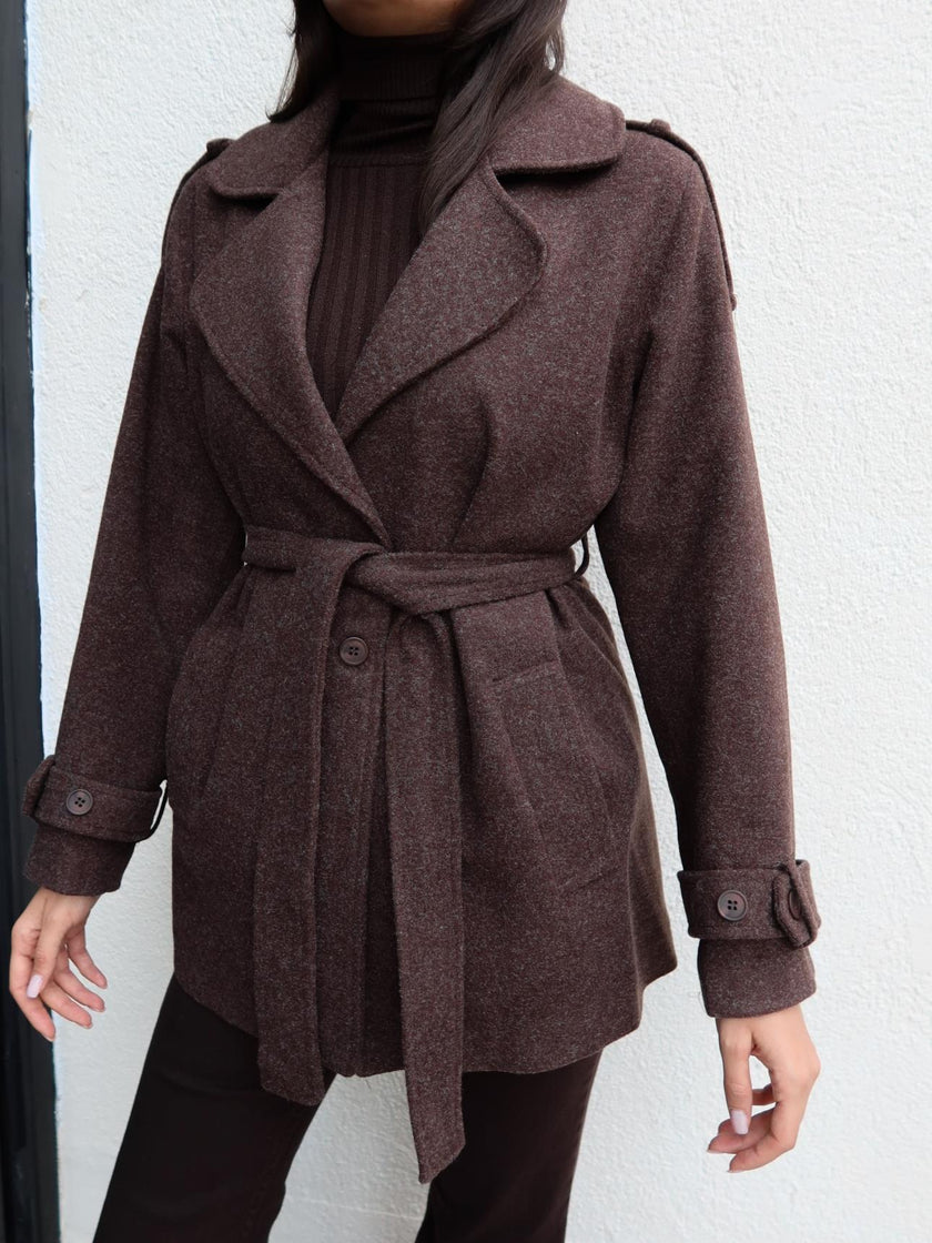 Short Cashmere Coat with Epaulette Tie