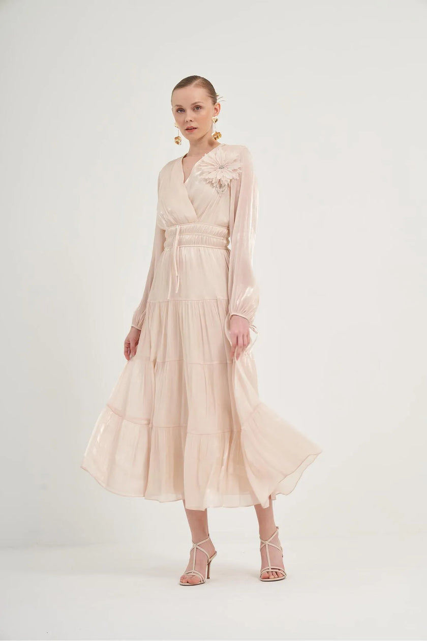 Organza Design Dress - Beige