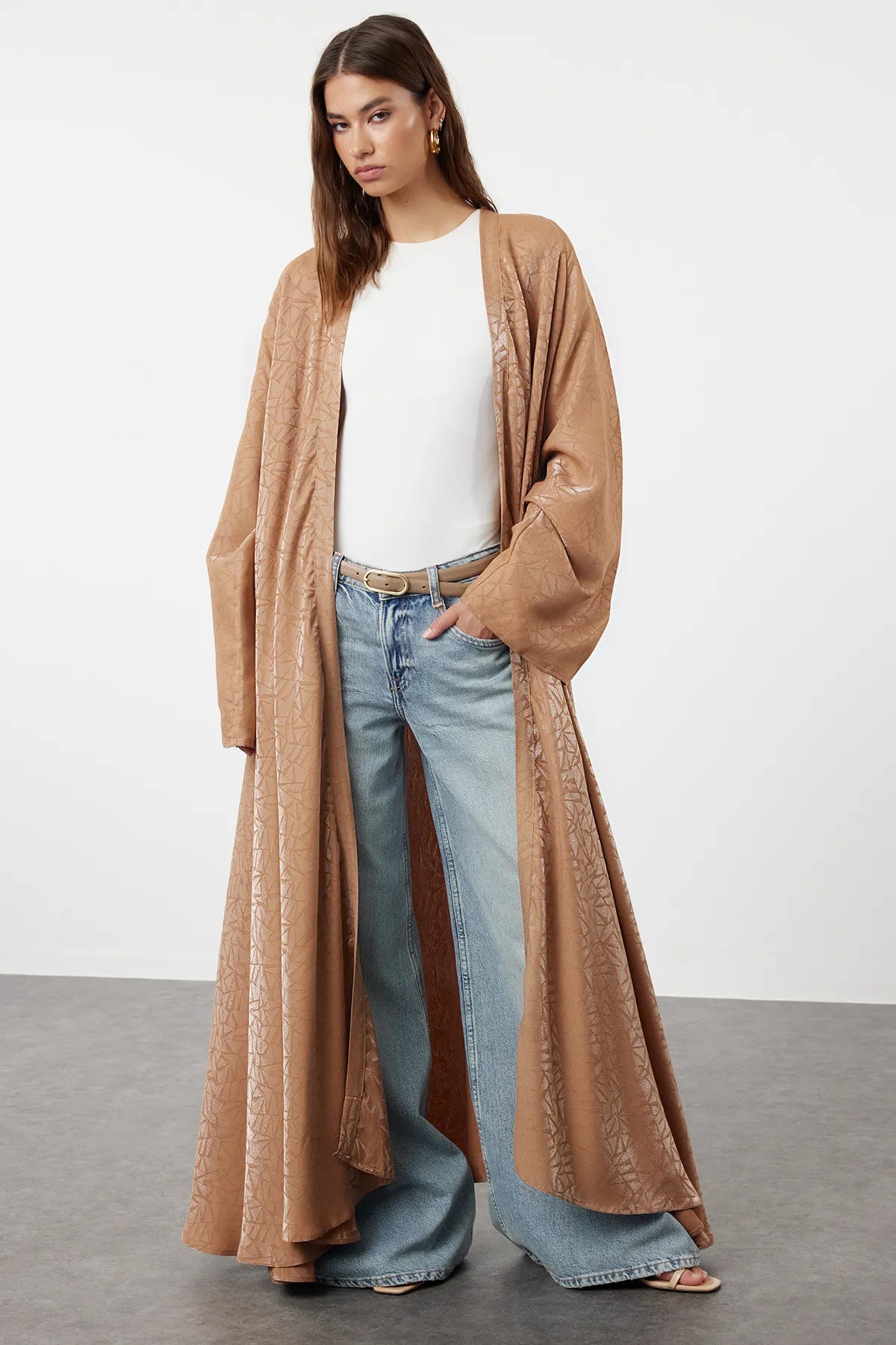 Camel Self-Patterned Woven Cape &amp; Abaya &amp; Abaya