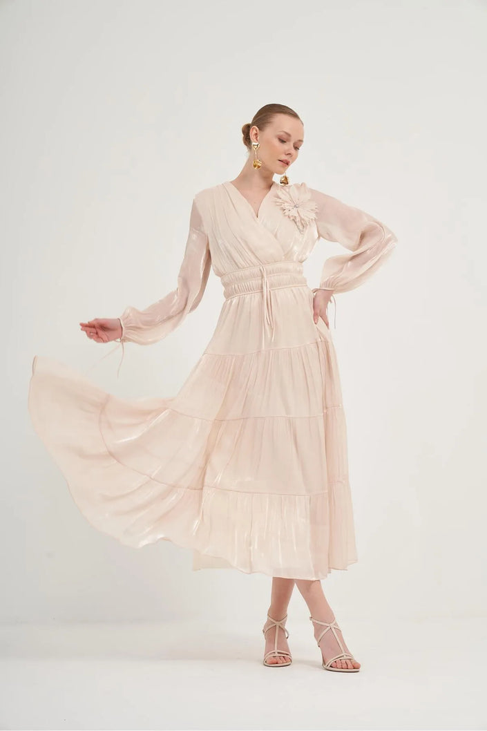 Organza Design Dress - Beige